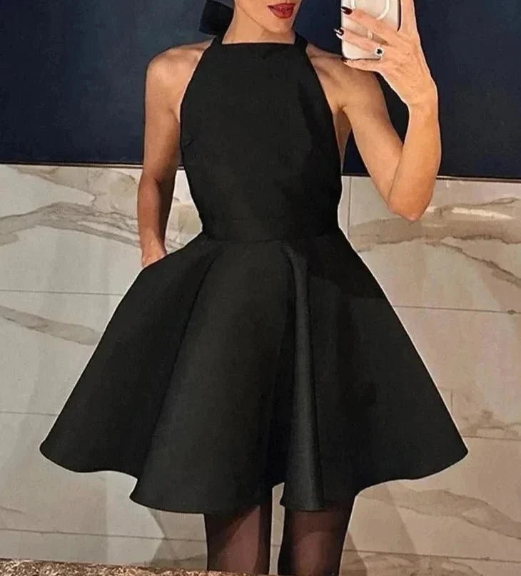 Black Backless Halter Mini Club Party Dress