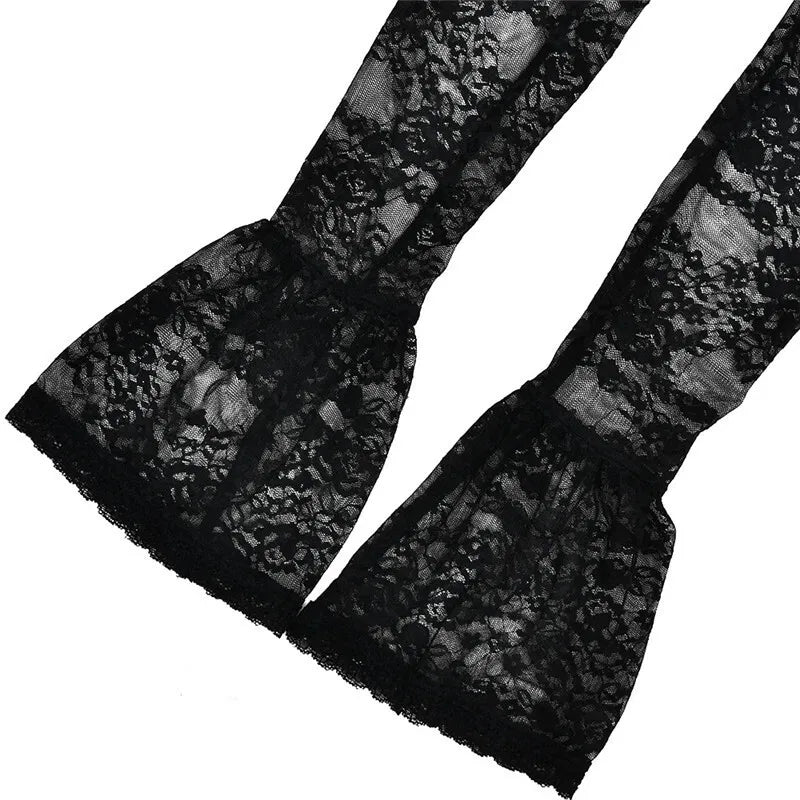 Black Lace Puffball Mini Dress