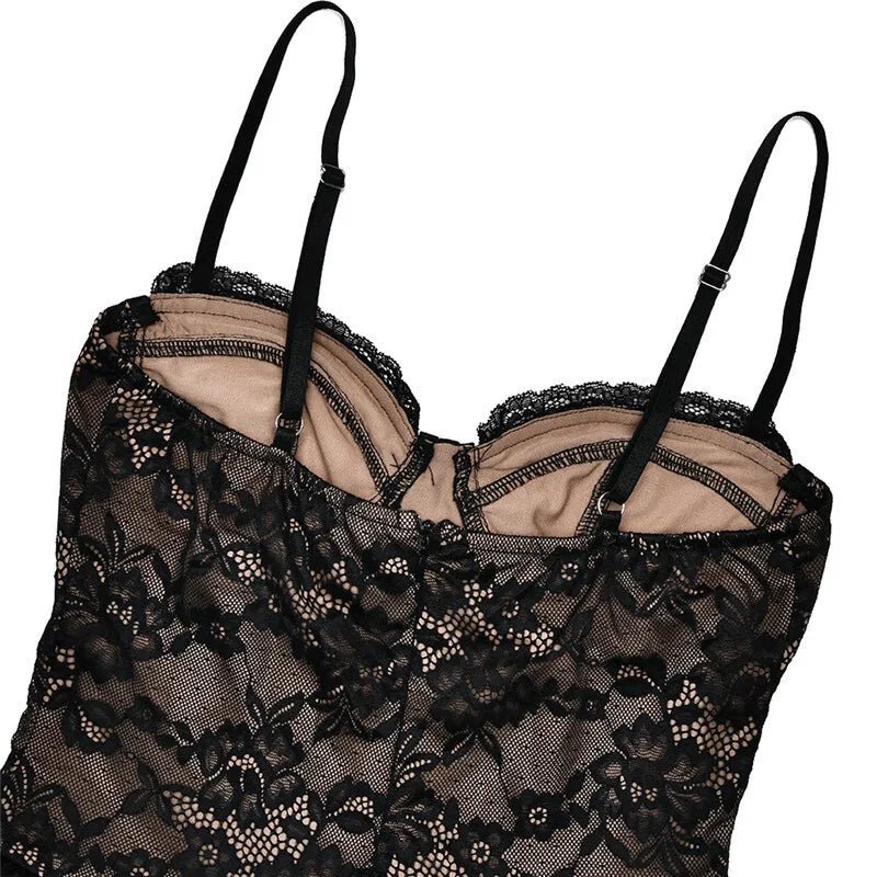 Black Lace Puffball Mini Dress
