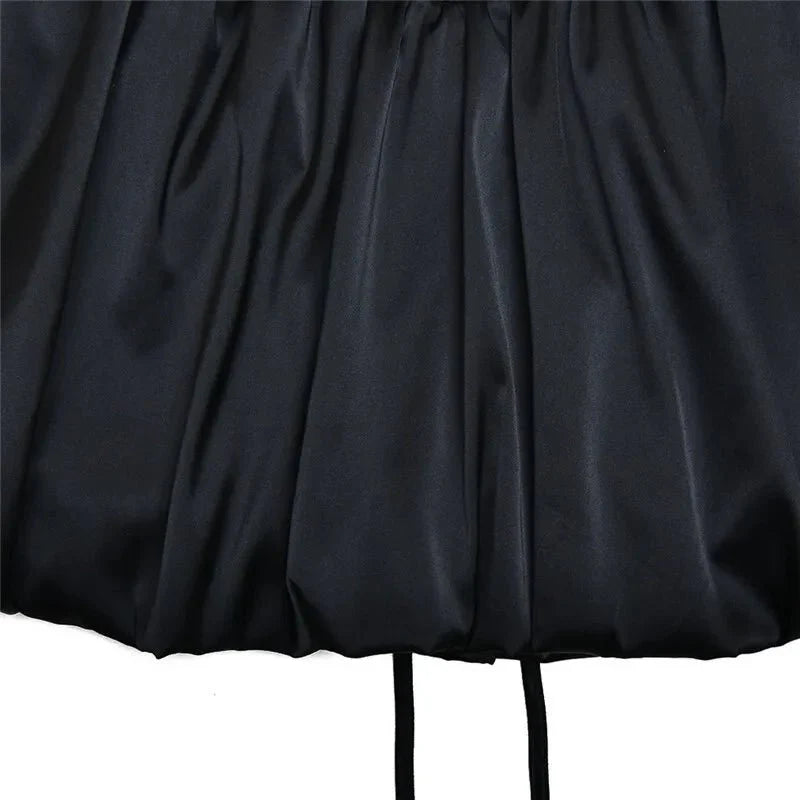 Black Lace Puffball Mini Dress