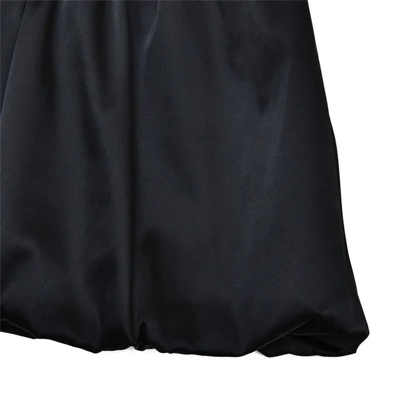 Black Lace Puffball Mini Dress