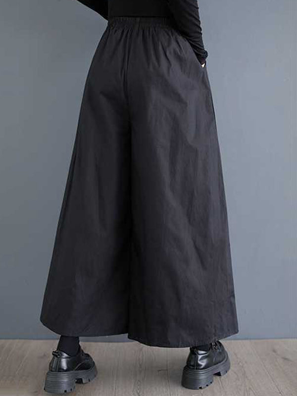 Elasticity Flower Print Pockets Loose Wide Leg Pants Culotte