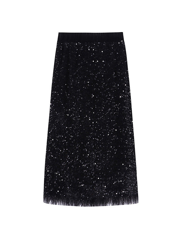 Sequined Tasseled A-Line Skirts Bottoms