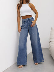 Ripped Split-Joint Loose Wide Leg Jean Pants Bottoms