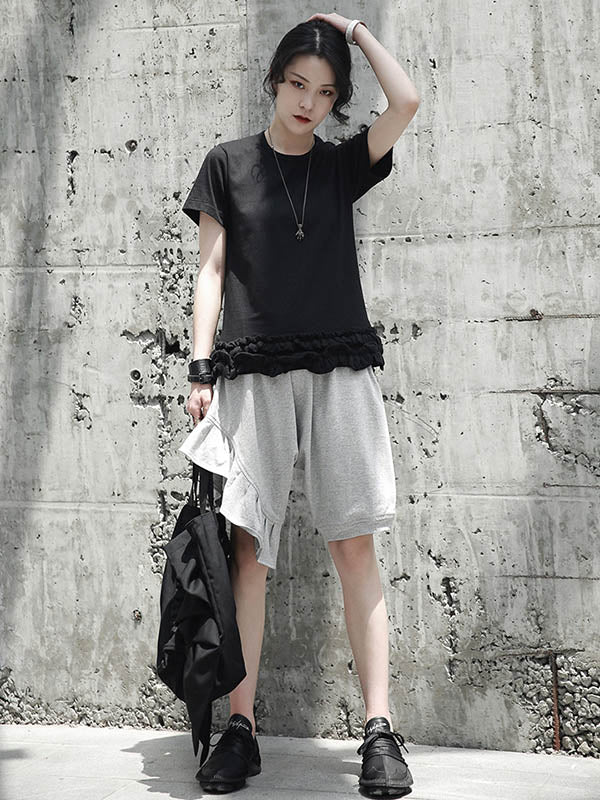 Original Solid Color Falbala Asymmetric Irregularity Shorts