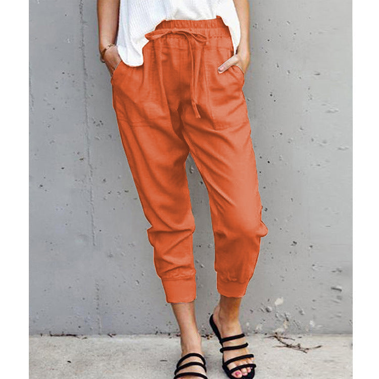 Solid Color Lace-up Casual Pants