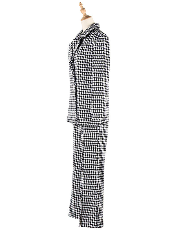 Casual Long Sleeves Loose Plaid Lapel Collar Two Pieces Set