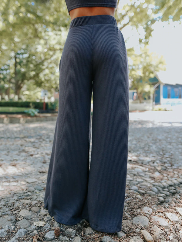 Solid Color Long Sleeves+Wide Leg Suits