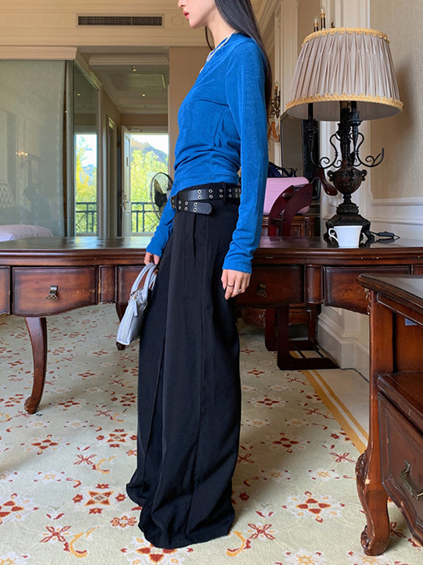 Solid Color Split-Joint Loose Wide Leg Trousers Suit Pants Pants