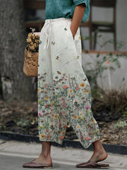 Women's Botanical Floral Design Print Lace-Up With Elastic Waist Loose Casual Pants