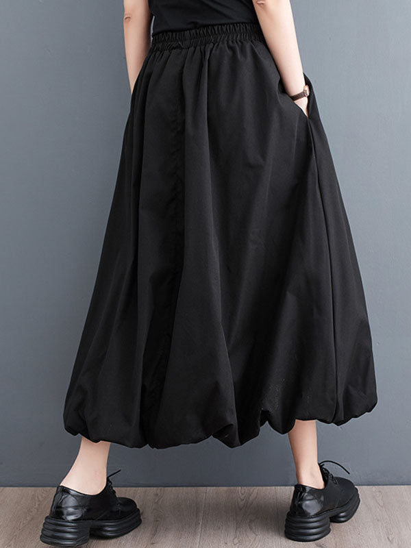 Flower-Embellished Elastics Solid Color Loose Skirts Bottoms