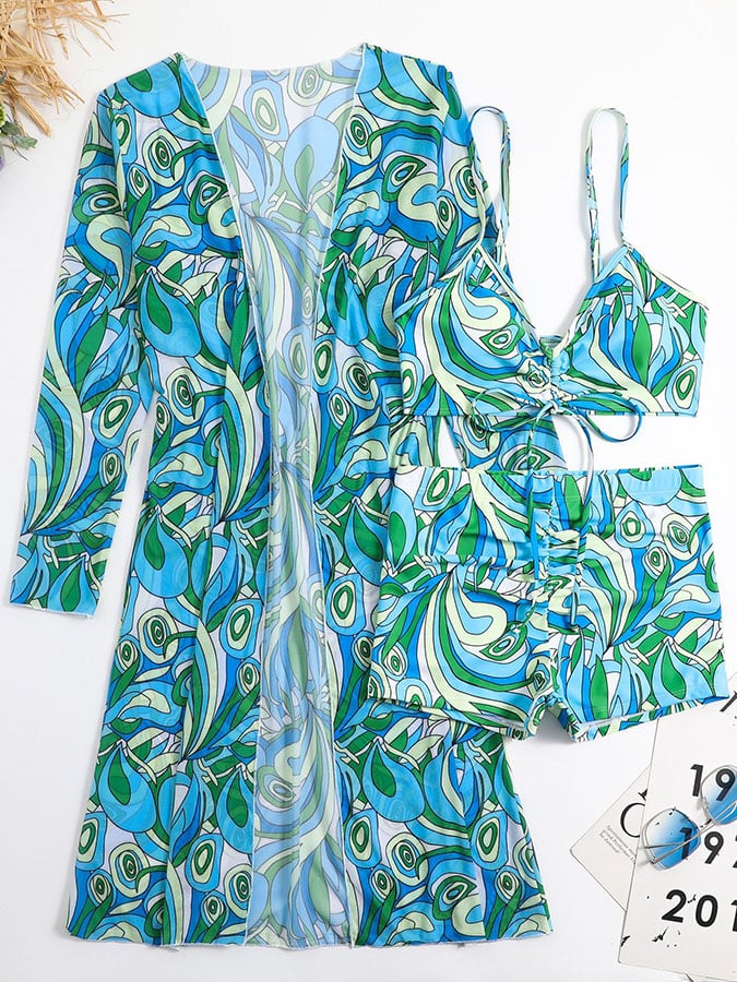 Fashion Sexy Printed Bikini Three Piece Set
