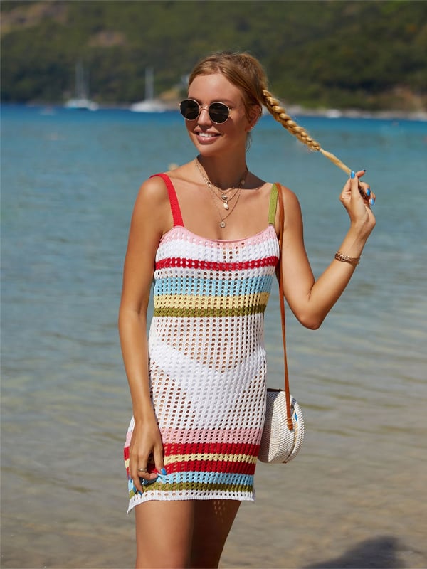 Women's American Flag Knitted Ripped Cutout Cover-Up Swimsuit