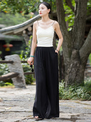 Casual Wide Leg Pleated Loose Solid Color Pants