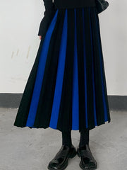 Contrast Color Pleated A-Line Loose Skirts Bottoms