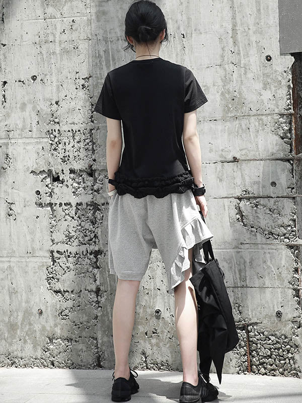 Original Solid Color Falbala Asymmetric Irregularity Shorts