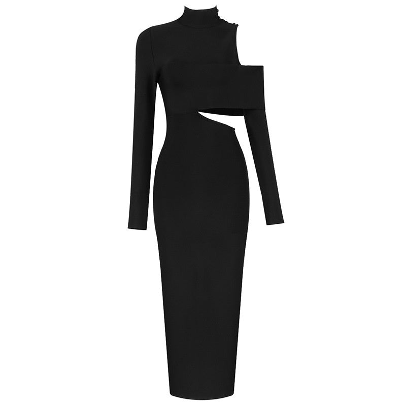 Women's Clothing Long Sleeve Turtleneck Off-the-shoulder Long Dress