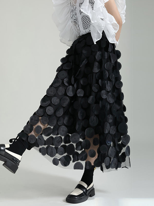 Mesh Polka-Dot Solid Color Split-Joint A-Line High Waisted Skirts Bottoms
