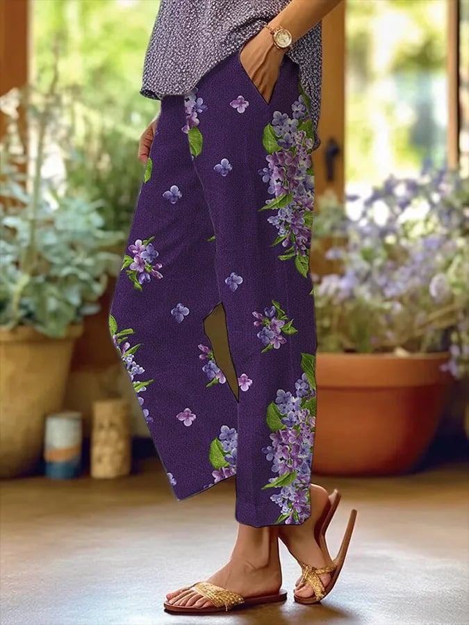 Women's Purple Flower  Casual Pants