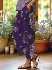 Women's Purple Flower  Casual Pants