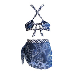 Women's Art Hawaiian Multicolor Mesh Three Piece Bikini Tankini Swimsuit