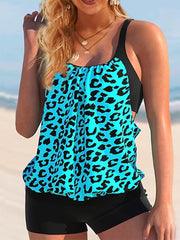 Printed Leopard Conservative Suspender Flat Angle Swimsuit Split Swimsuit