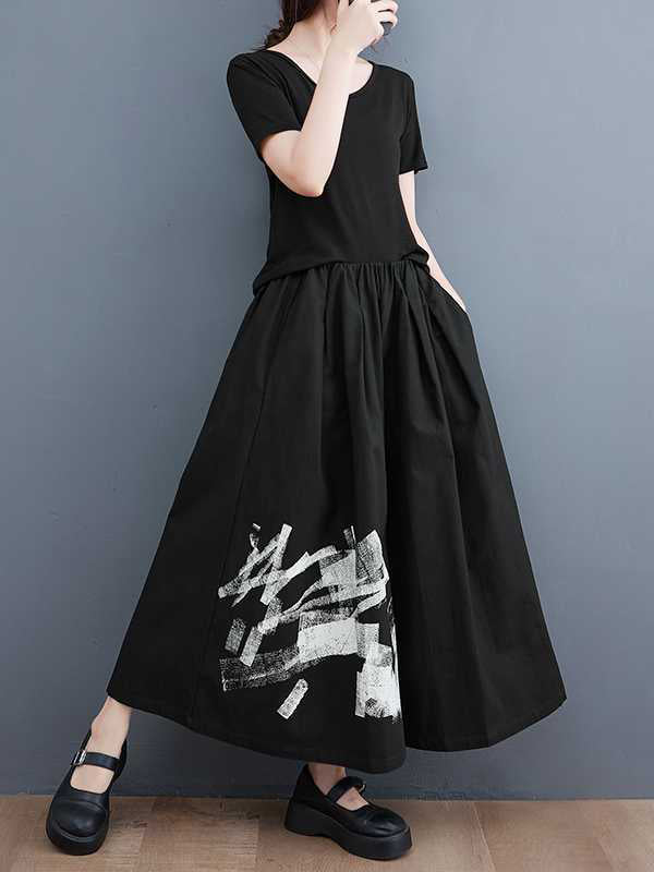 Abstract Printed Elasticity Loose Wide Leg Casual Pants Bottoms