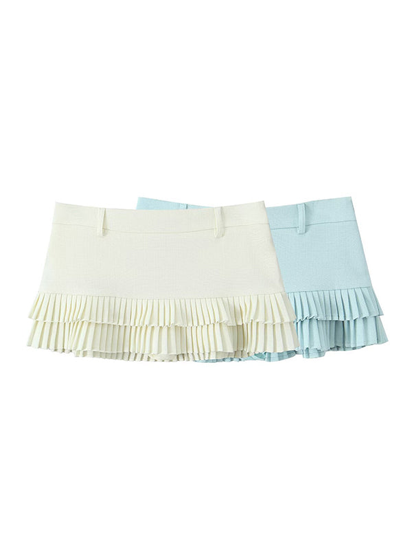 No Belt Pleated Solid Color Loose Skirts Bottoms