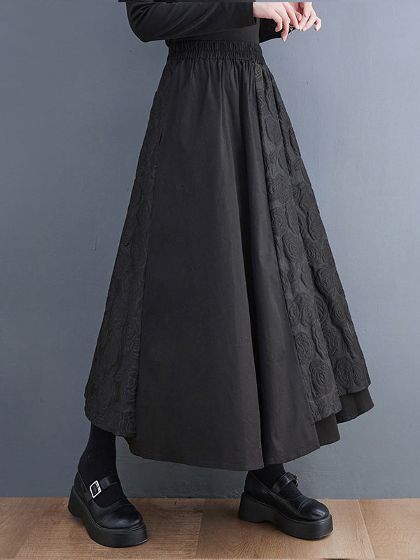 Asymmetric Elasticity Jacquard Solid Color A-Line Loose Skirts Bottoms