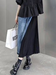 Contrast Color Pleated Split-Joint Loose Ninth Pants Jean Pants Bottoms