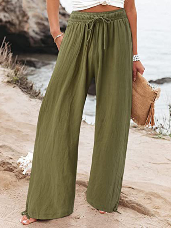 Drawstring Elasticity Solid Color Loose Wide Leg Trousers Pants