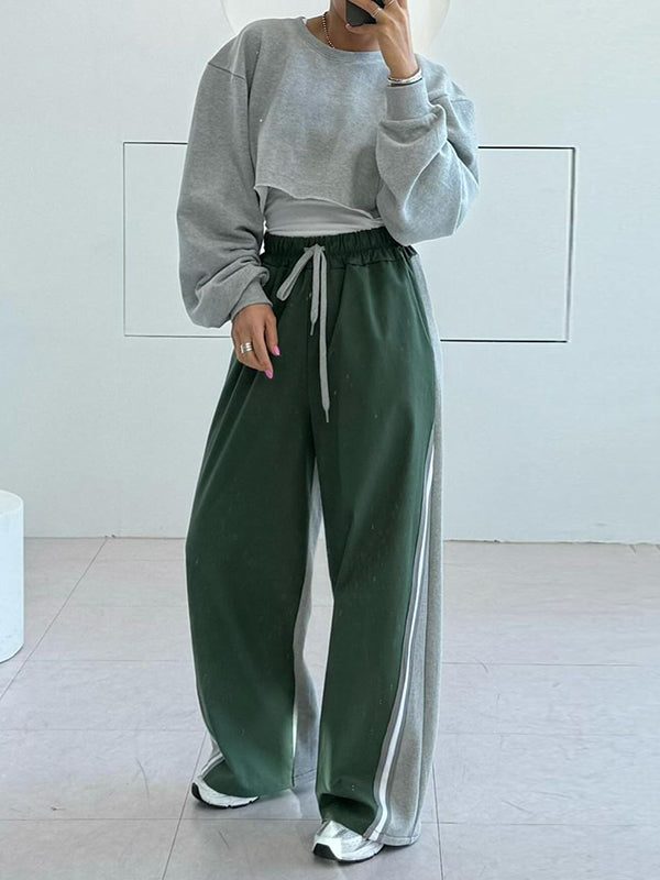 Drawstring Elasticity Split-Joint High Waisted Loose Trousers Pants