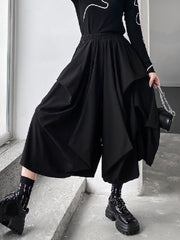 Fashion Irregularity Wide Leg Solid Color Elastic Waist Cropped Pants