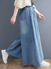 Simple Casual Loose Wide Leg Drawstring Jean Pants