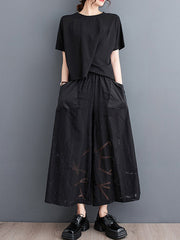 Elastics Printed High Waisted Ninth Pants Casual Pants Bottoms