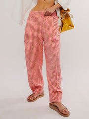 Plaid Pockets Split-Joint Loose Trousers Pants