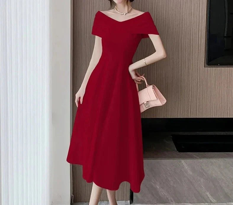 Classy Short Sleeve V-Neck Party Evening Dress