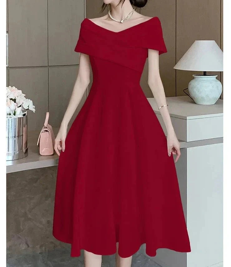 Classy Short Sleeve V-Neck Party Evening Dress