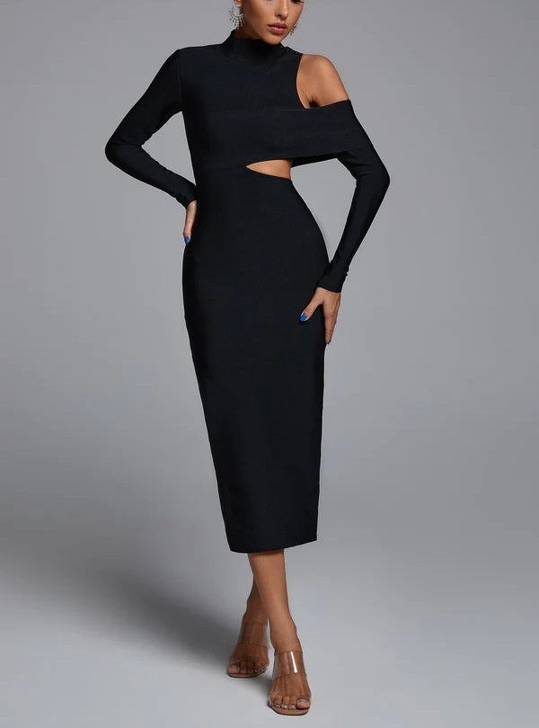 Women's Clothing Long Sleeve Turtleneck Off-the-shoulder Long Dress