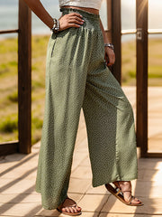 Elasticity Polka-Dot Split-Joint High Waisted Loose Trousers Pants