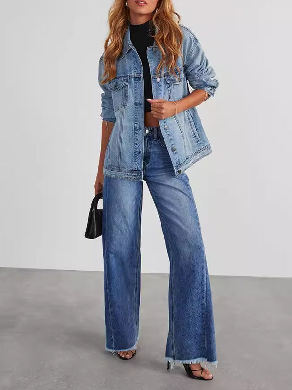 Split-Joint Tasseled High Waisted Wide Leg Jean Pants Bottoms