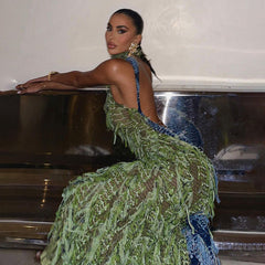 SORA Shaggy Green Halter Midi Dress