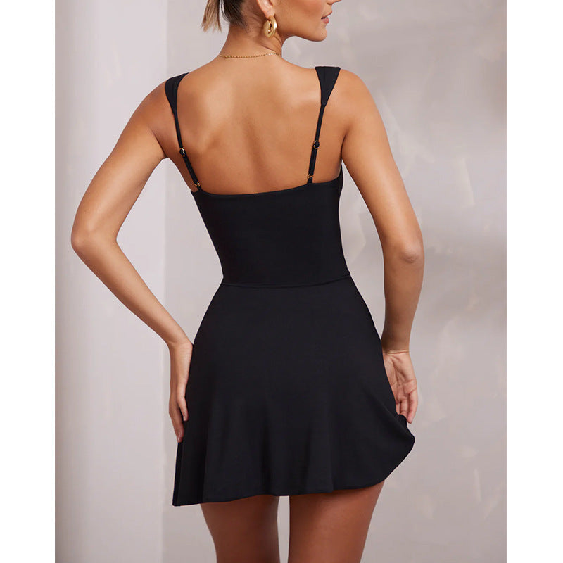 Lady Sexy Sling Solid Color Backless Dress