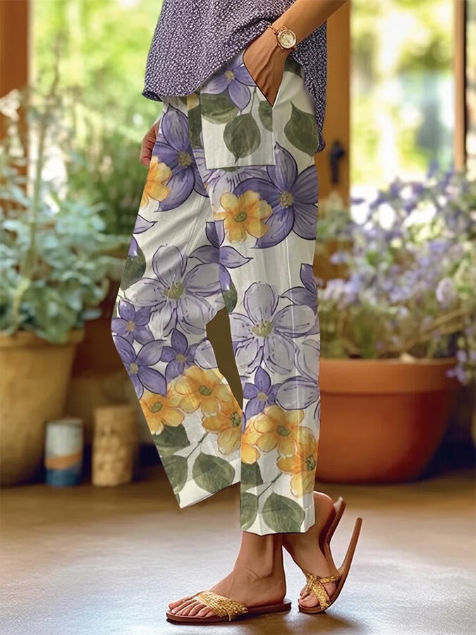 Women's Art Floral Loose Casual Pants (With Pockets)