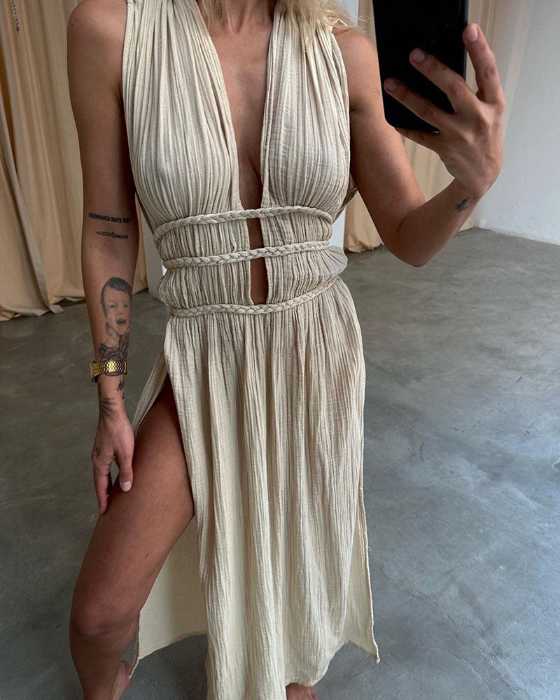 Samantha Linen Blend Hollow-Out Dress