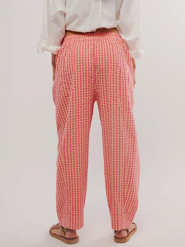 Plaid Pockets Split-Joint Loose Trousers Pants