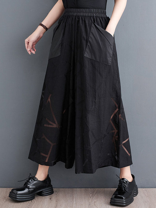 Elastics Printed High Waisted Ninth Pants Casual Pants Bottoms