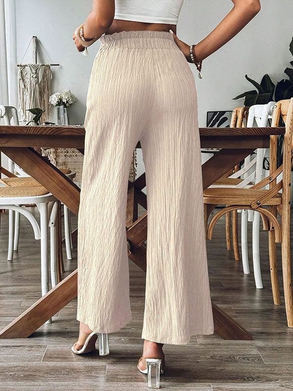 Elasticity Pleated Pockets Solid Color Split-Joint Loose Wide Leg Trousers Pants