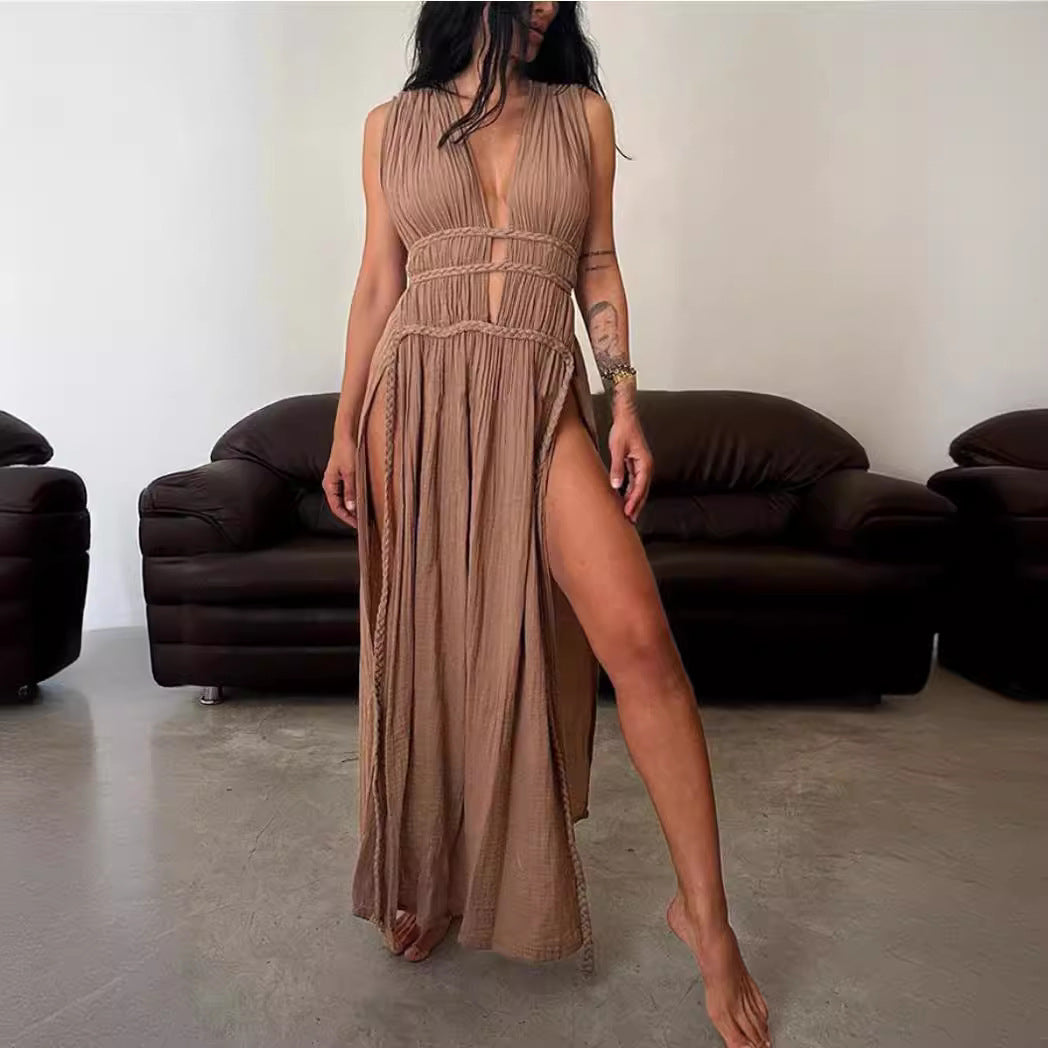 Samantha Linen Blend Hollow-Out Dress
