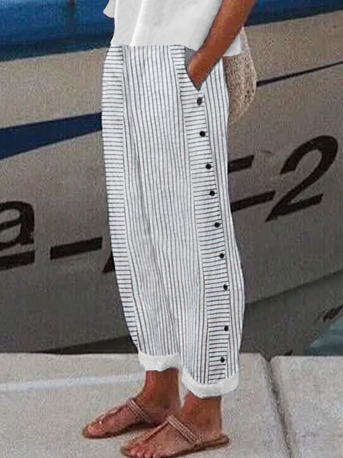 Women's Striped Casual Buttoned Pants.